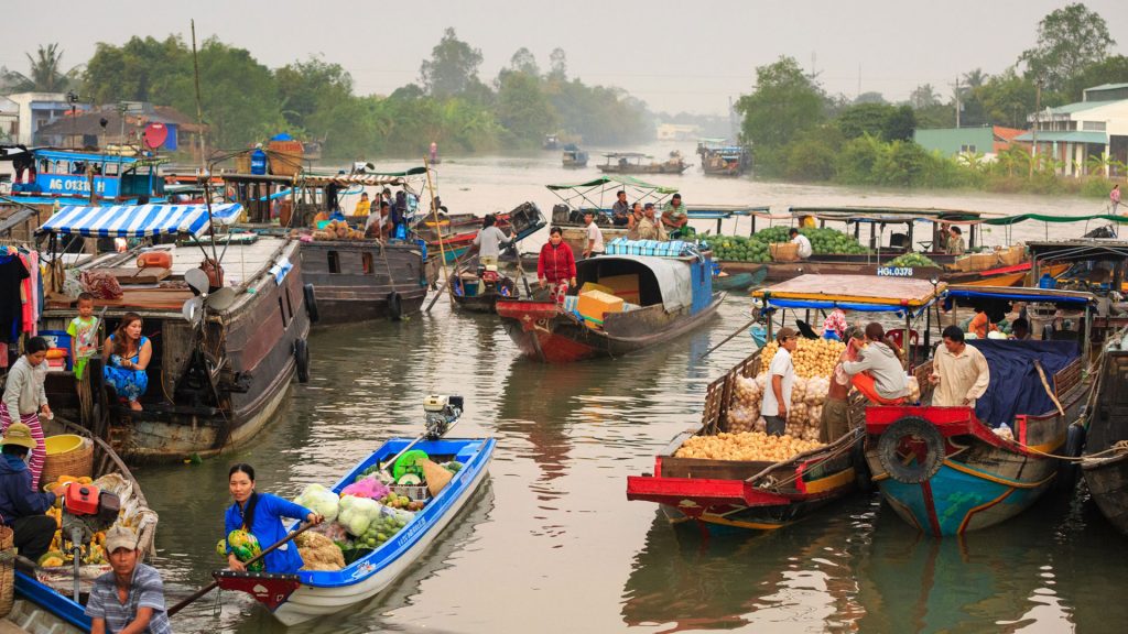Schwimmende Märkte im Mekong-Delta